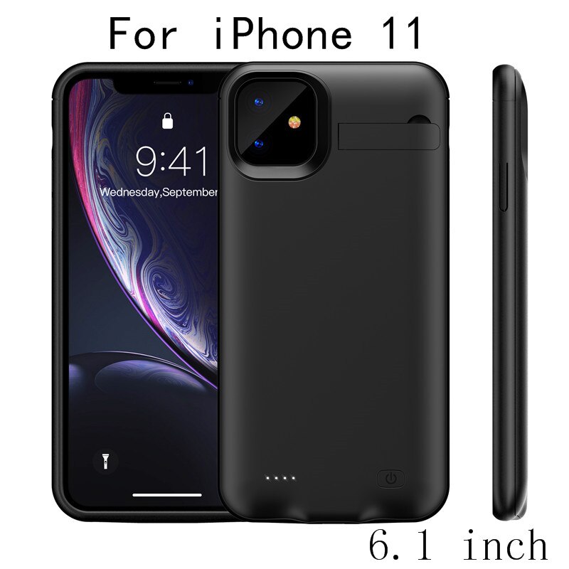 Battery Charger Case For iPhone 11 Pro Max Power Case Slim shockproof Power Bank Charging Cover For iPhone 11 Charger Back Pack: i11-Black