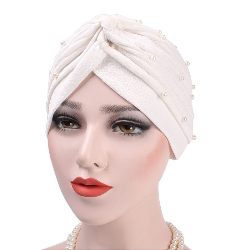 Shiny Pearl Head Scarf for muslim women turban bonnet hijab Caps white pearl Inner hijabs femme musulman arab wrap turbantes: 3