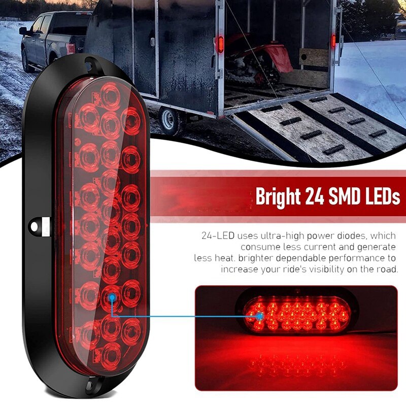 Trailer LED Tail Lights 24 LED Brake Lights Truck LED Turn Lights Truck Side Lights Suitable for Boat Trailer Trucks RV
