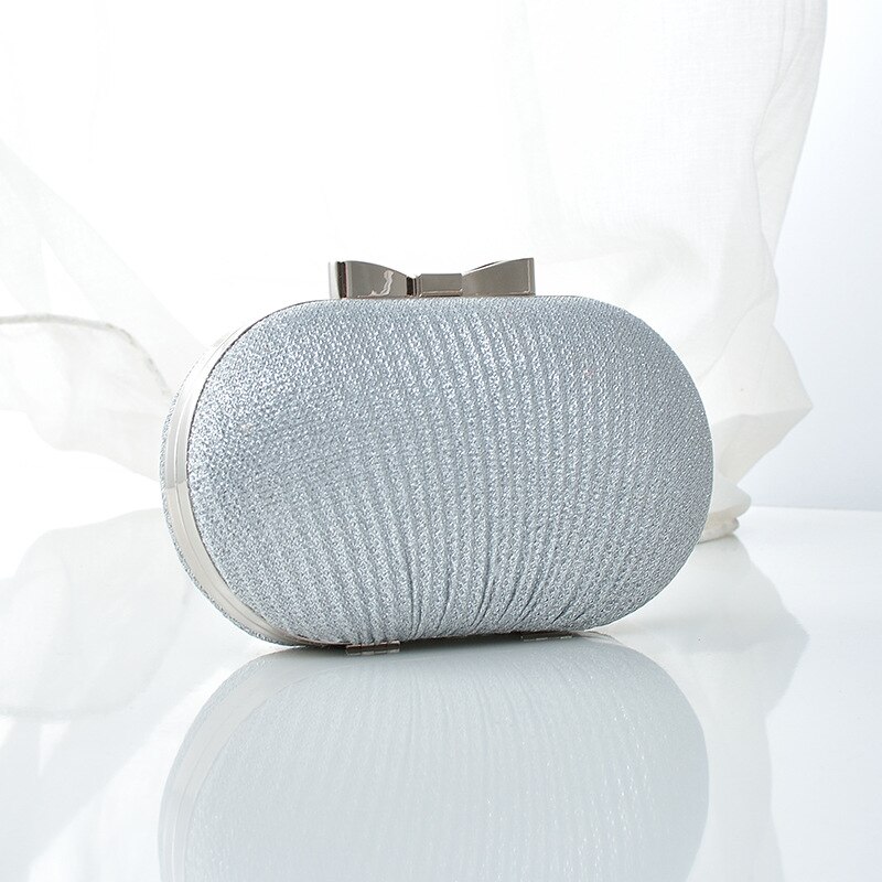 Bolsas femininas saco de jantar de ovo de ganso bowknot cor mágica bolsa de corrente de couro dobrar saco de caixa dura bolsa de mão da senhora bolsa de ombro: Prata