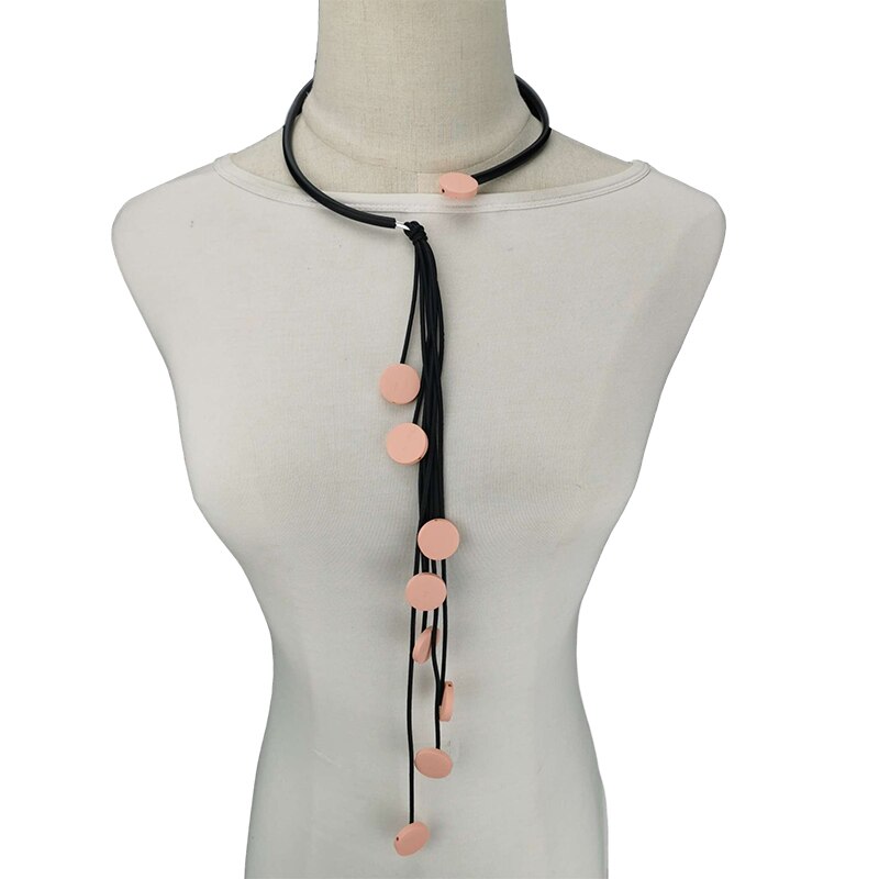 UKEBAY Handmade Wood Necklaces Top Gothic Necklace Female Long Chain Match Clothes Choker Necklace Rubber Jewellery: pink