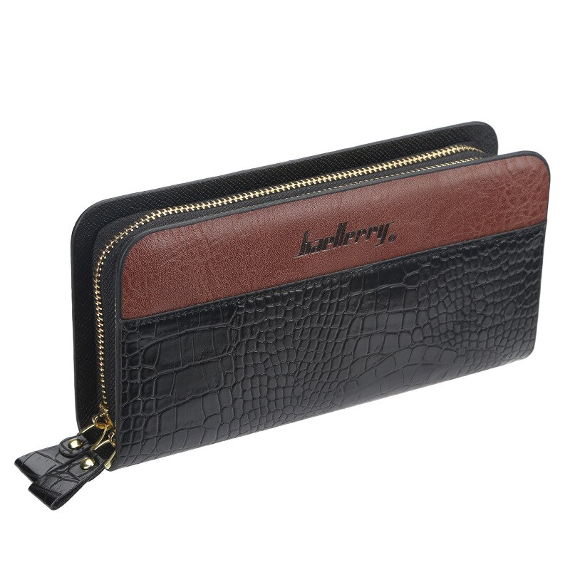 Men Clutch Wallets Crocodile pattern PU Leather Large Capacity Zipper Hand Strap Men Wallet Business Solid Male Purses