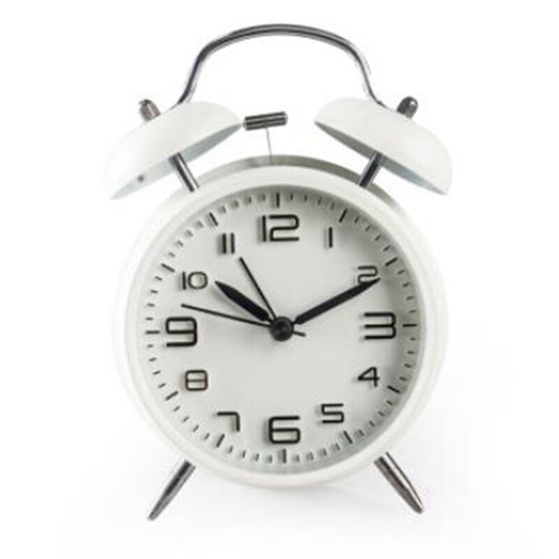 Alarma fuerte para sueño profundo, de 4 pulgadas reloj Retro, alarma de doble campana con retroiluminación para dormitorio y decoración del hogar: Blanco