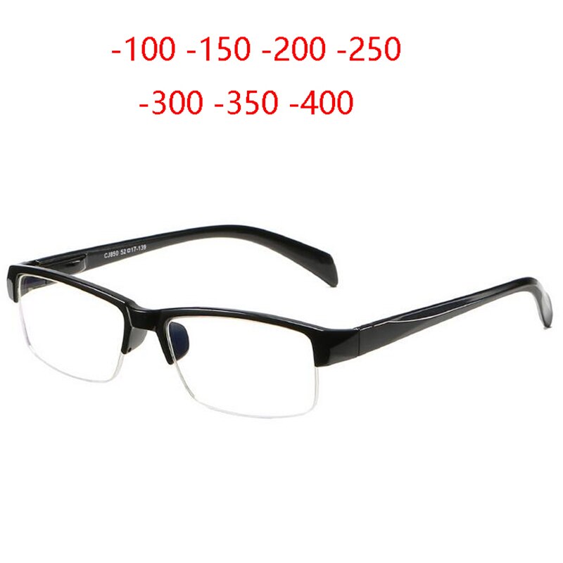 Myopia Glasses Finished Half Frame Clear Mirror Nearsighted Glasses Male -100 -150 -200 -250 -300 -350 -400