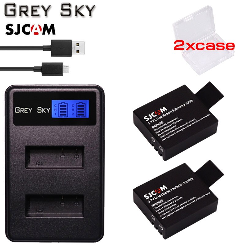 Batería de repuesto para cámara de acción deportiva Elite SJCAM sj4000, 10 Uds., 900mAh, para M10wifi / SJ4000 / SJ4000wifi / SJ5000wifi /SJ5000x: charger and 2battery