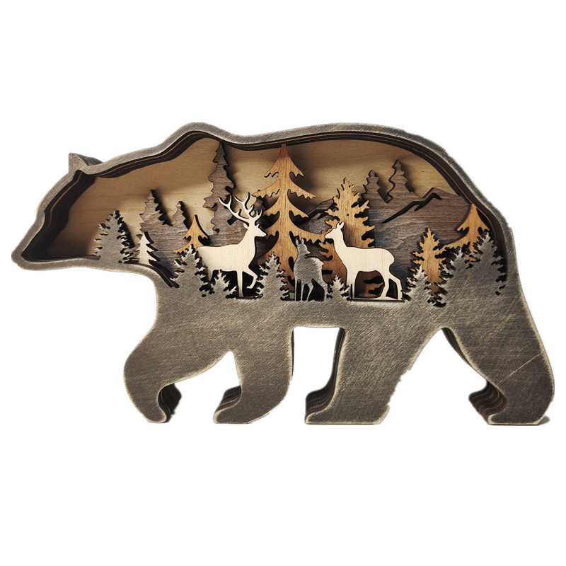 Tótem de lobo hueco de madera, Animal de Navidad, creatividad, escritorio, tallado para el hogar, manualidades, decoración LED, accesorios de decoración para sala de estar: Verde claro