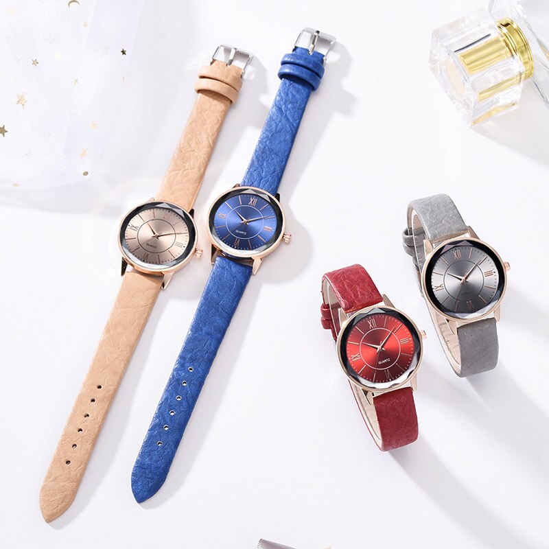 Vintage Quartz Horloge Romeinse Cijfers Wijzerplaat Met Pu Lederen Band NIN668