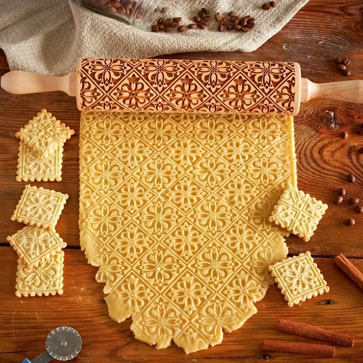 Drucken Nudelhölzer Rock Schneeflocke Elch Holz Prägung Backen Kekse Keks Fondant Kuchen Gemusterte Roller 35*5 cm: Schokolade
