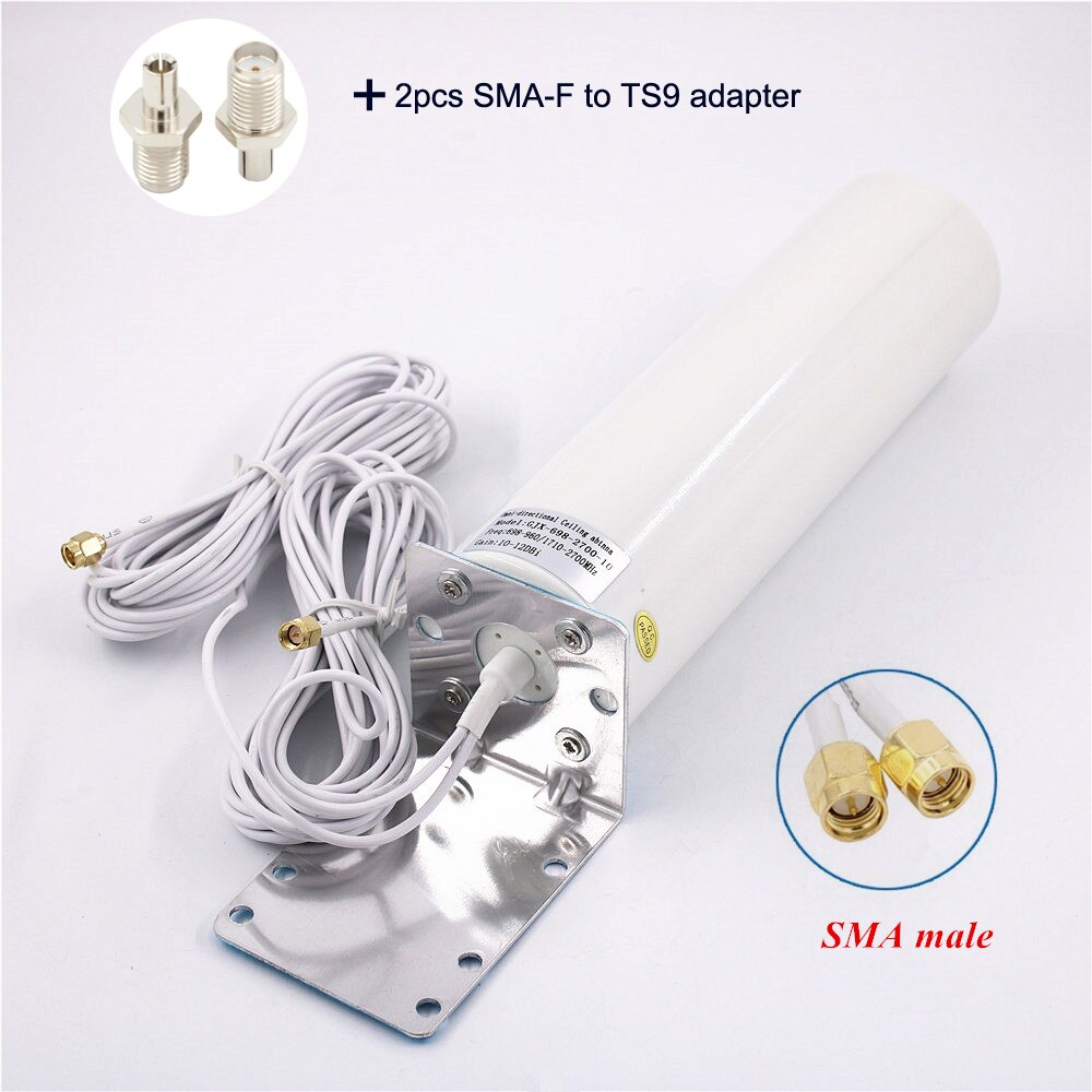 3g 4g lte antenne lang rekkevidde 12 dbi omni utendørs antenne 2.4 ghz crc 9 ts9 sma hannkontakt med 5m kabel til huawei ruter modem: Legg til 2 stk  ts9