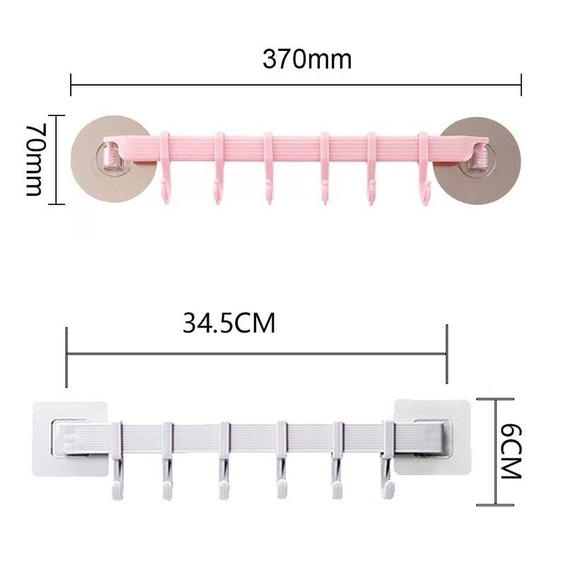 Seamless 6 Hook Hooks, Kitchen Wall Suction Plastic Hook, Bathroom Door Six Row Hook