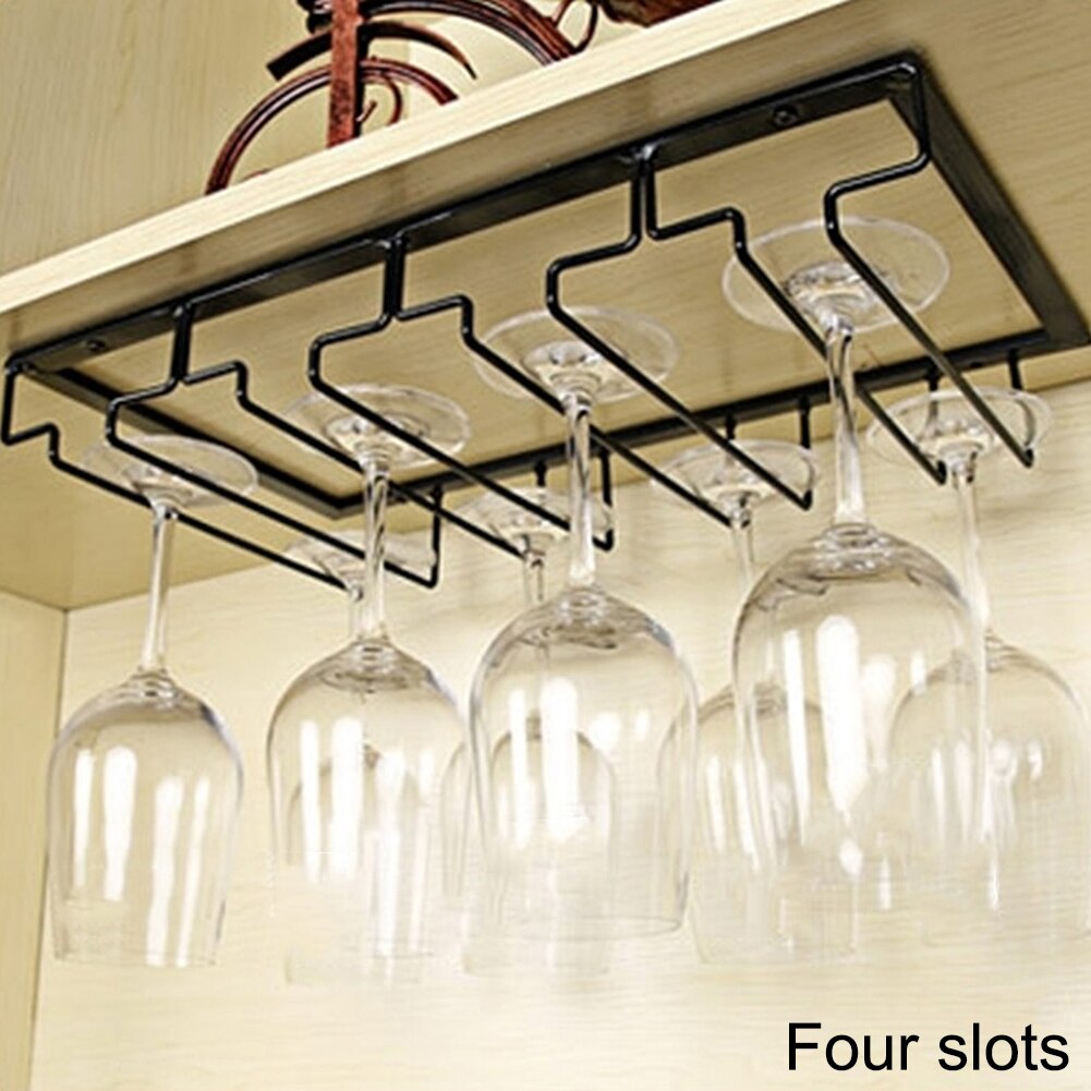 Estante de cristal de vino de cocina hierro Metal artesanía 4 filas Steamware percha soporte de vidrio de vino accesorios decorativos suministros para el hogar: 4 slots
