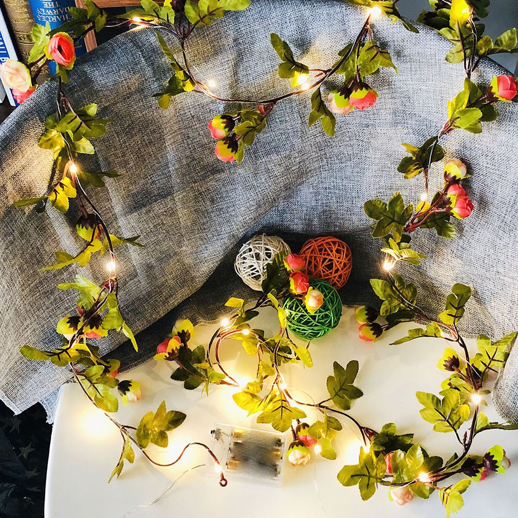 30Led Groen Blad Bloem Woondecoratie Lamp String Simulatie Bloem Decoratie Rotan Lamp Kleur String