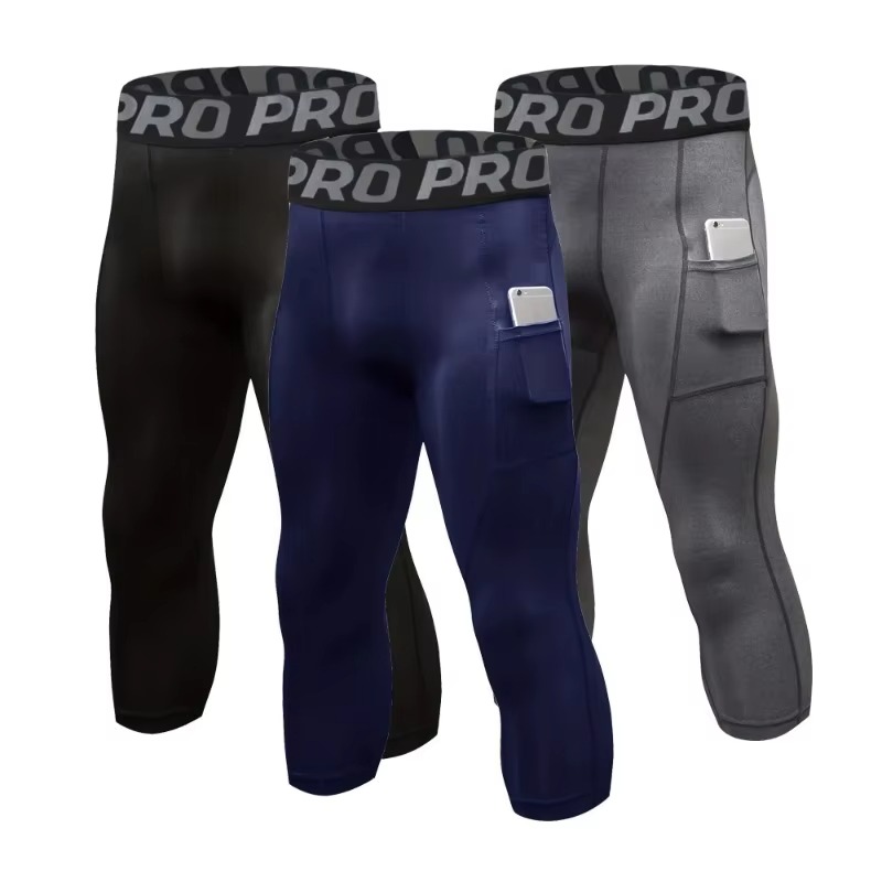 3/4 compressiebroeken voor heren, sneldrogend, geschikt voor de sportschool, training, basketbal, hardlopen, atletiek, sport, training, basislaag.
