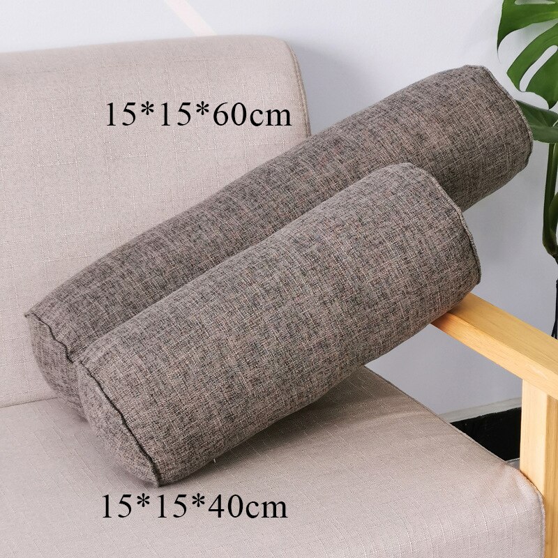 Coussin rond et Long de couleur unie, coussin amovible en lin lavable, coussin de lit en rouleau, Support de tête et de dos léger, colonne de voyage: dark grey / 15x15x60cm