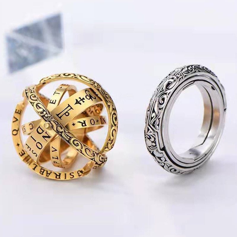 Npkds Creatieve Astronomische Bol Ringen Universe Complex Roterende Clamshell Paar Lover Vrouwen Ring Gouden Sieraden