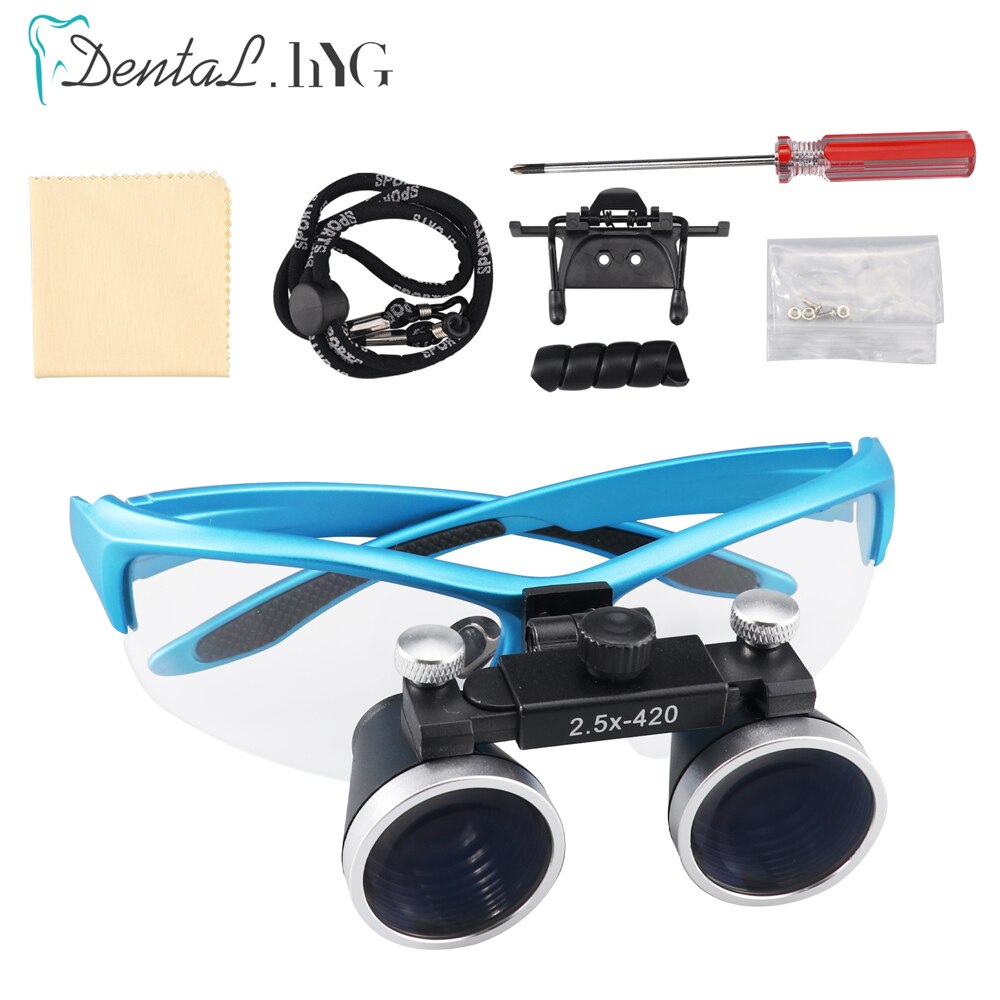 Lupa Dental 2.5X/3.5X, lupa Binocular para la cabeza, lupa ultraligera ajustable para dentista, gafas quirúrgicas, azul: Blue 2.5X