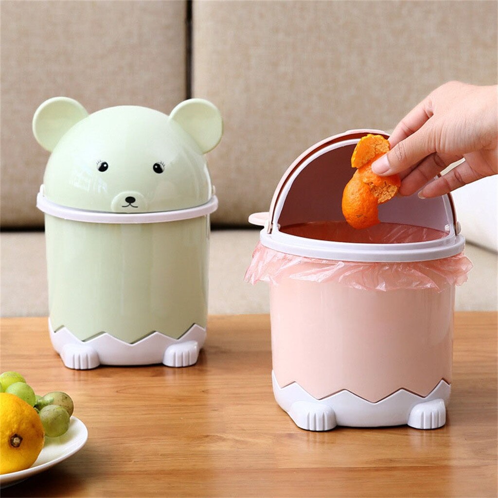 Cubo de basura Kawaii de oso de dibujos animados, Mini cubo de basura portátil, contenedor de almacenamiento