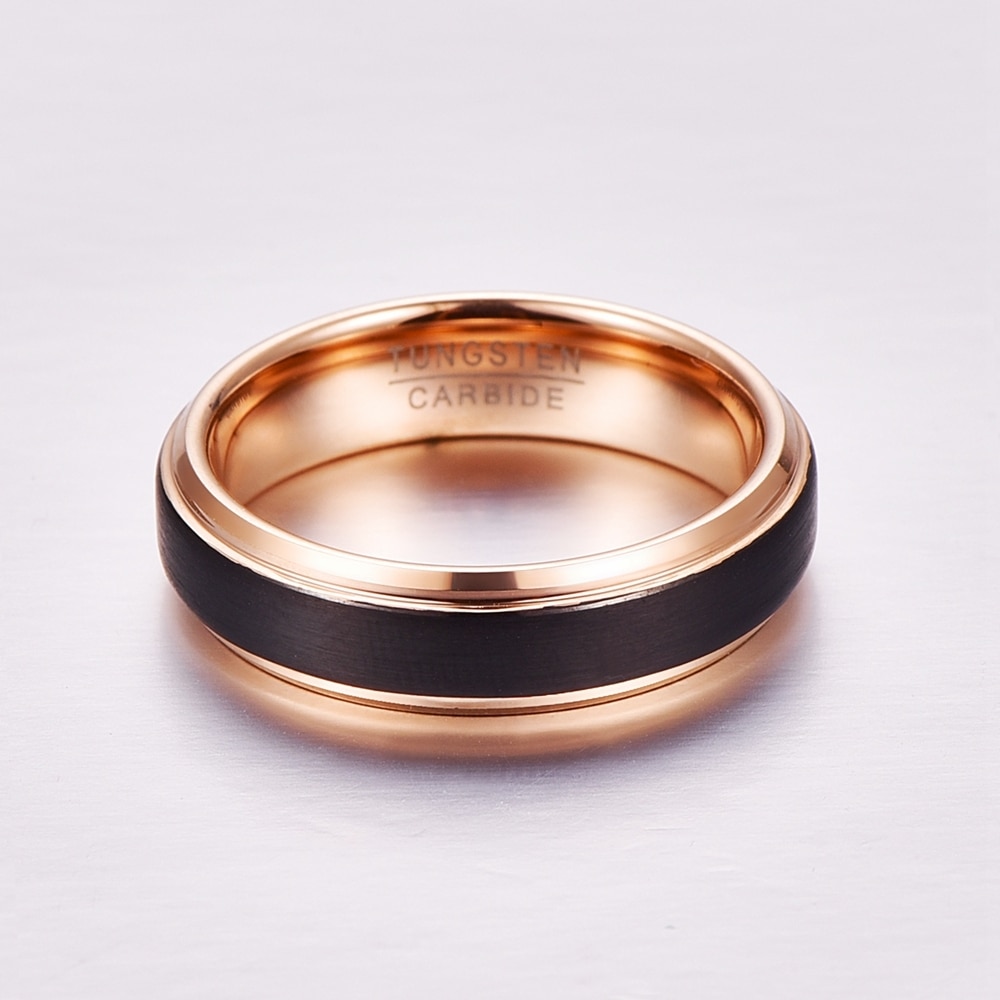 6mm couleur noire or rose à l'intérieur des hommes anneaux 100% carbure de tungstène bandes de mariage multi-taille anneau bijoux pour homme