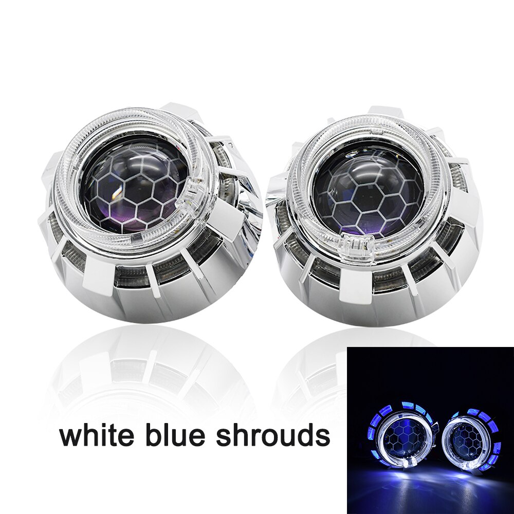 2,5 pulgadas honeycomb con revestimiento azul Bi xenon HID MINI lente del proyector H1 faro del coche H4 H7 anillo adaptador de la base de estilo de coche retrofit