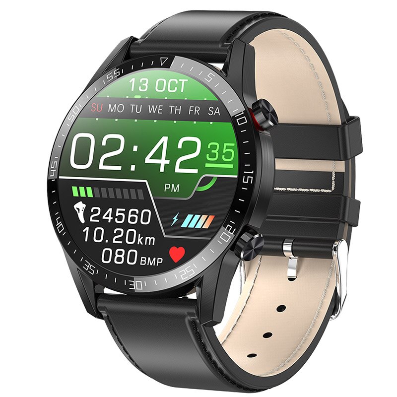 Timewolf Reloj Inteligente Clever Uhr Männer Android Bluetooth Anruf Smartwatch Clever Uhr Für Telefon Iphone IOS Huawei Xiaomi: Schwarz Leder