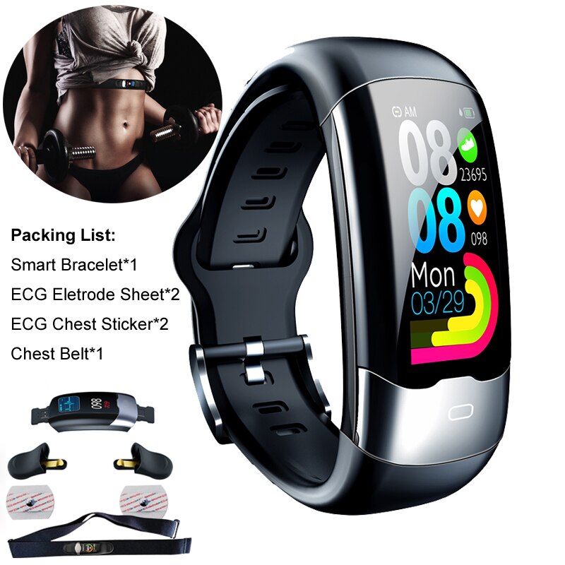 AVATTO ECG PPG HRV Smart Bracelet IP68 Waterproof Blood Pressure Oxygen Heart Rate Monitor Sport Tracker Men Women Wrist Band: Black Chest Belt