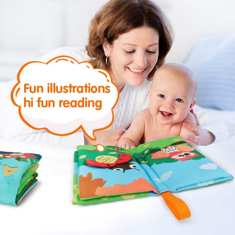 TUMAMA KIDS Baby Cloth Books Early Learning Educational Toys with Animals Skin Soft Cloth Development Books Rattles Hanging toys