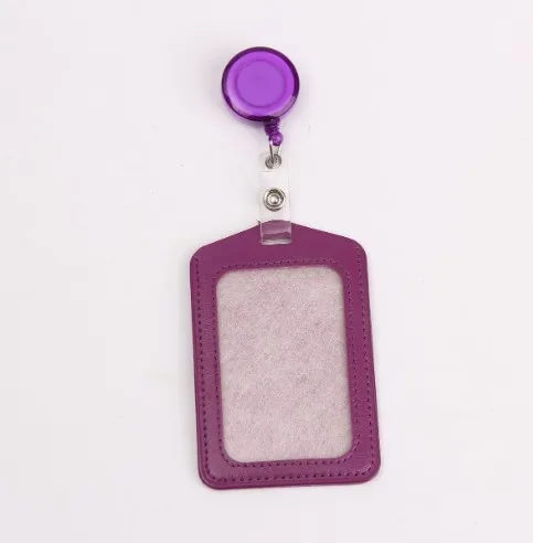 1 Set PU ID Staff Employee's Card Holder with Retractable Badge Reel Students Old People Bus Card Sleeve Pass Access Card Cover: PURPLE
