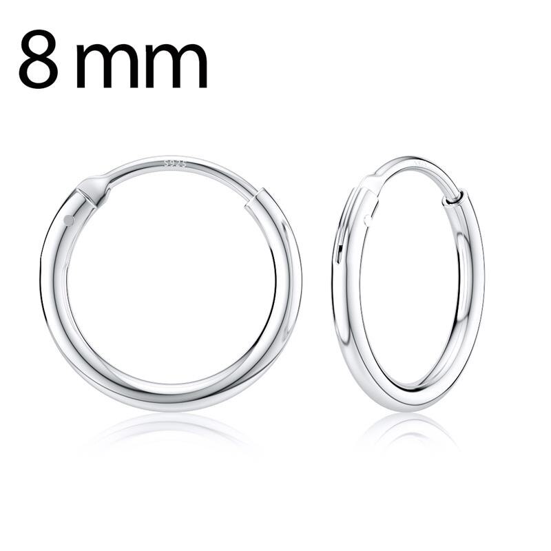 Simple Style Hoop Earrings Smooth 925 Sterling Silver Circle Earrings Women Girl Wedding Party Trendy Female Fine Jewelry: 8 mm