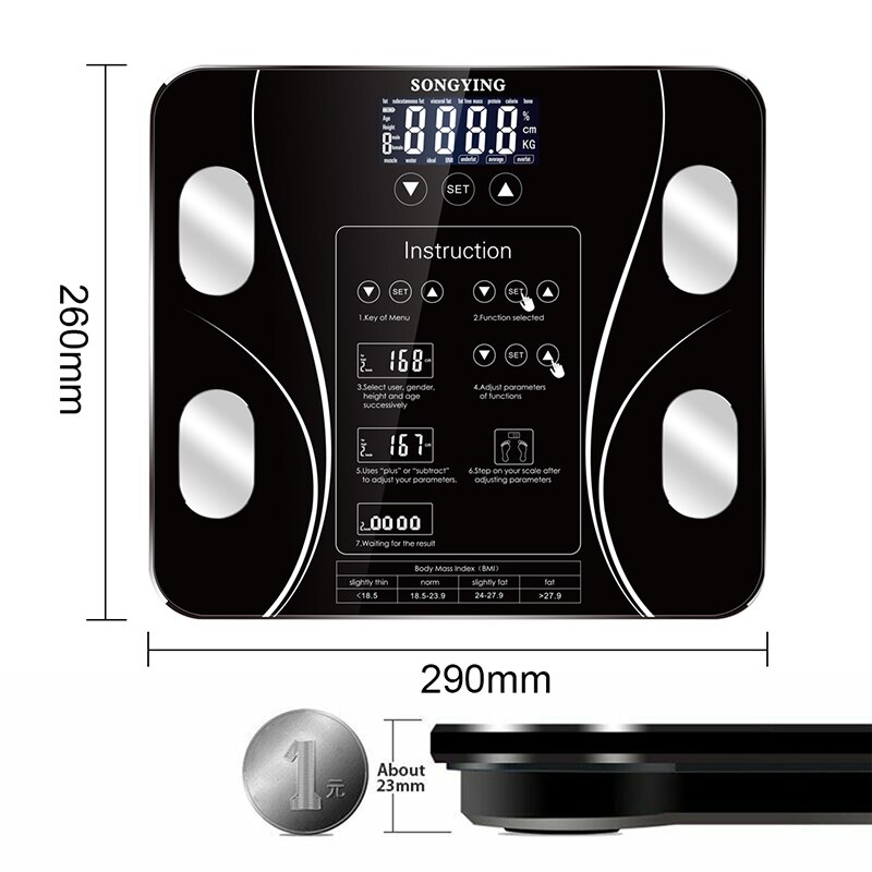 Kylpyhuone kehon rasva bmi-vaaka painovaaka lattia lcd-näyttö runko elektroninen älykäs vaaka