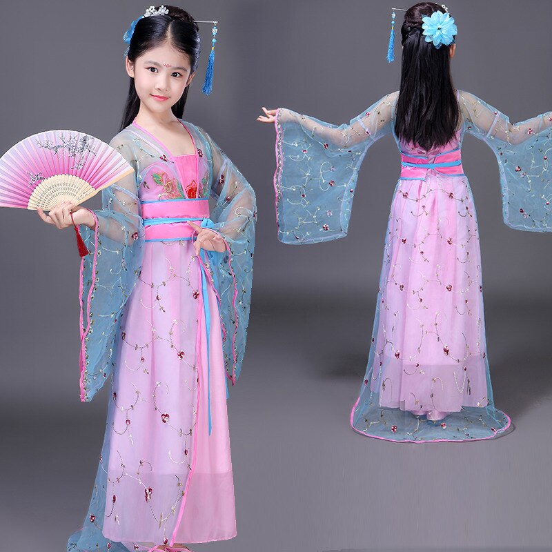 Traditionel kinesisk folkedans gammeldags tøj fe dans kostumer hanfu kjole tang dynasti kostume piger børn børn barn: S