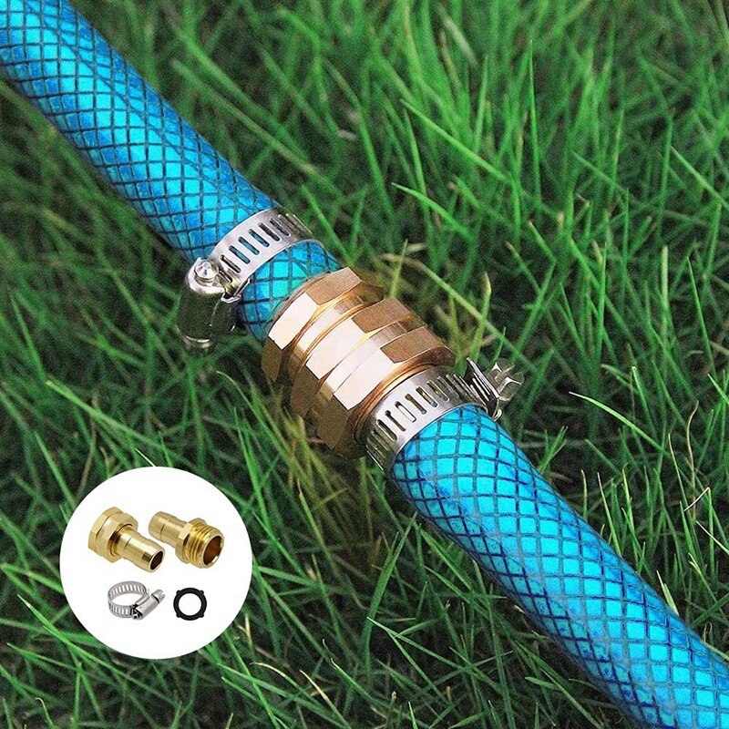 3 Sets Brass Garden Hose Repair Kit,Water Hose Mender Male Female Connector with Stainless Clamp (3/4-5/8)