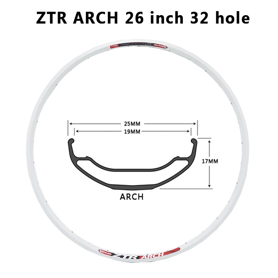 ZTR-llanta de 26 pulgadas para bicicleta de montaña, soporte de pintura blanca, arco ligero al vacío, flujo de alta resistencia: 26in ARCH 32H 1PCS