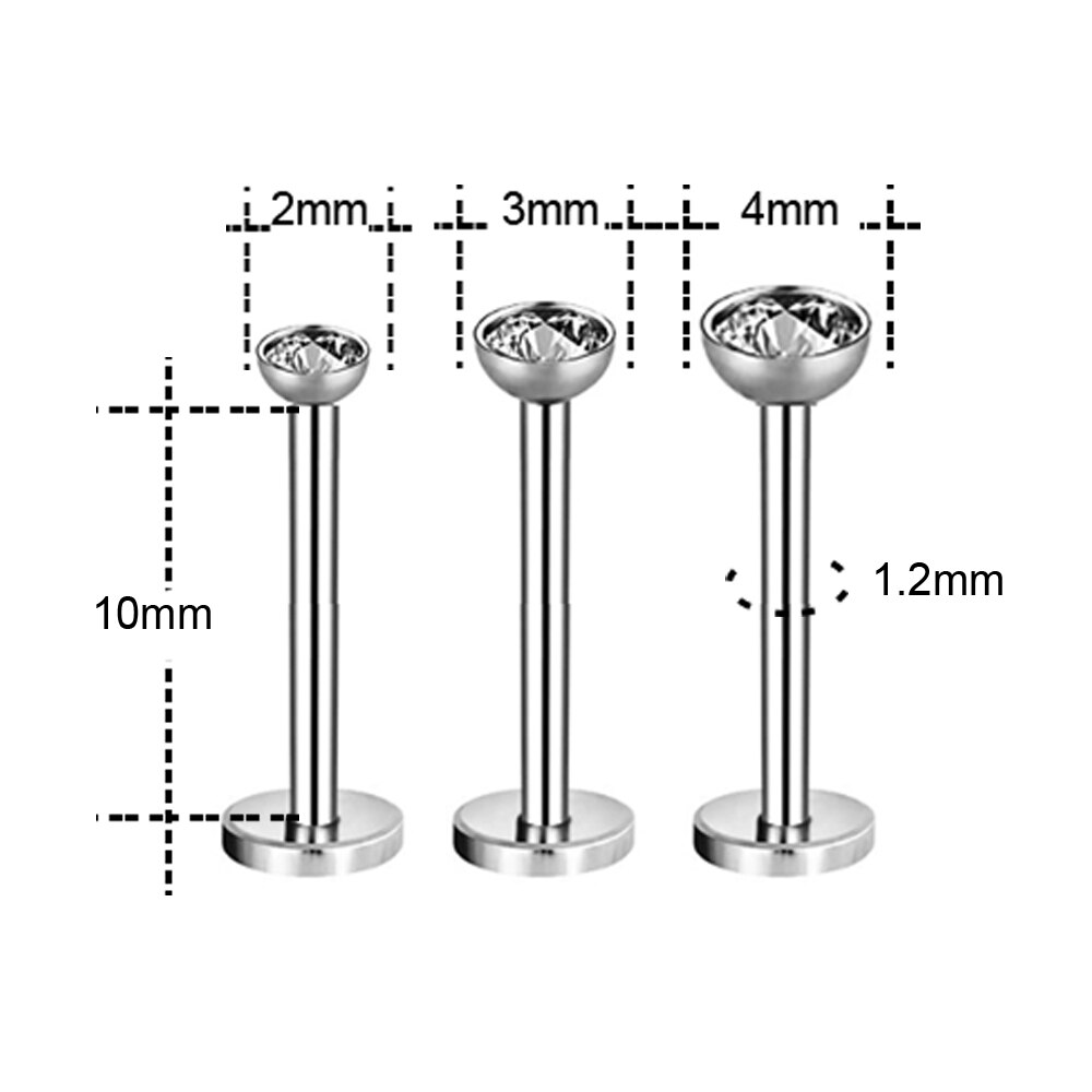 3Pcs/lot 16G Stainless Steel Lip Labret Piercing Set Crystal Monroe Lip Stud Ring Tragus Helix Conch Cartilage Earring Piercing: ZH816