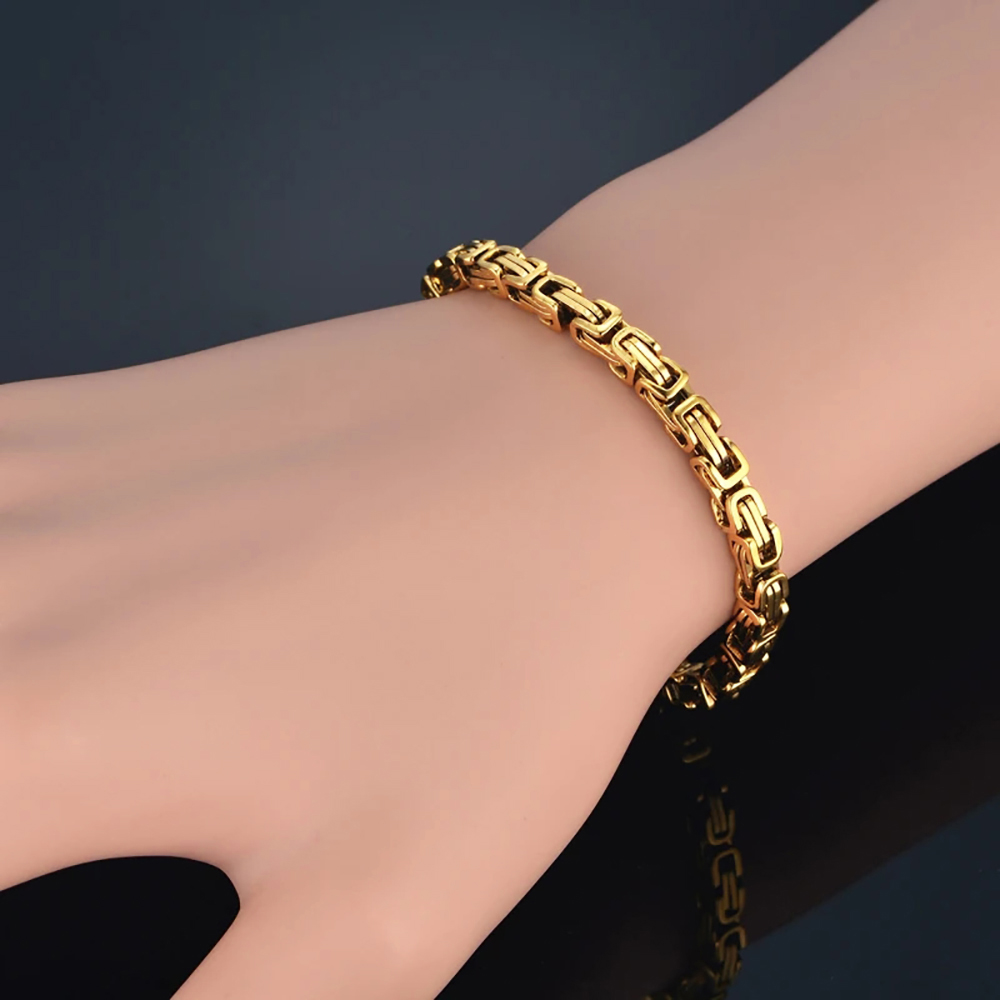 Mais novo 316l pulseira de aço inoxidável das mulheres dos homens wholelsale pulseira 4mm cor ouro masculino mão elo corrente pulseira hip hop jóias