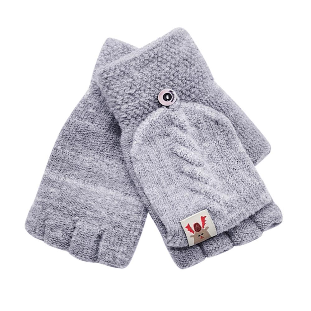 Baby Wolle Gestrickte Handschuhe Kinder Kinder Winter Warme Gestrickte Cabrio Flip Top Fingerlose Fäustlinge Handschuhe для новорожденного: Grau