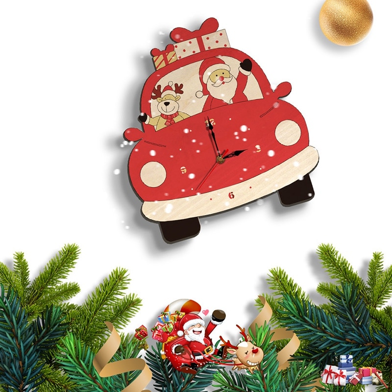 Christmas Cartoon Car Shape Wall Clock Christmas Decoration Christmas Cartoon