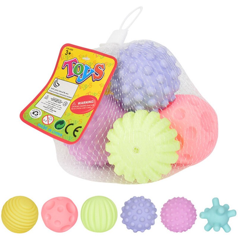 Safe Hand Sensory Baby Toy Rubber Textured Multi Tactile Senses Touch Toys Baby Training Massage Soft Balls: 6 Pcs