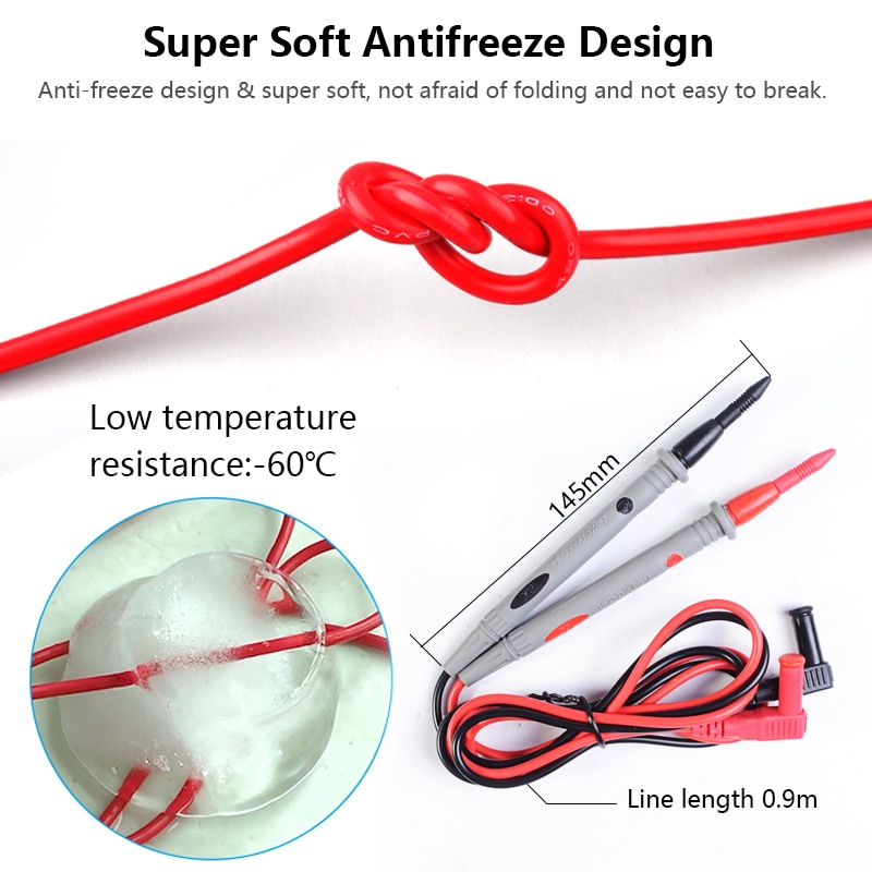 Digital Multimeter 2000 Counts AC/DC Voltage True RMS Measuring Meter With Flashlight Probe Test Leads Crocodile Clip