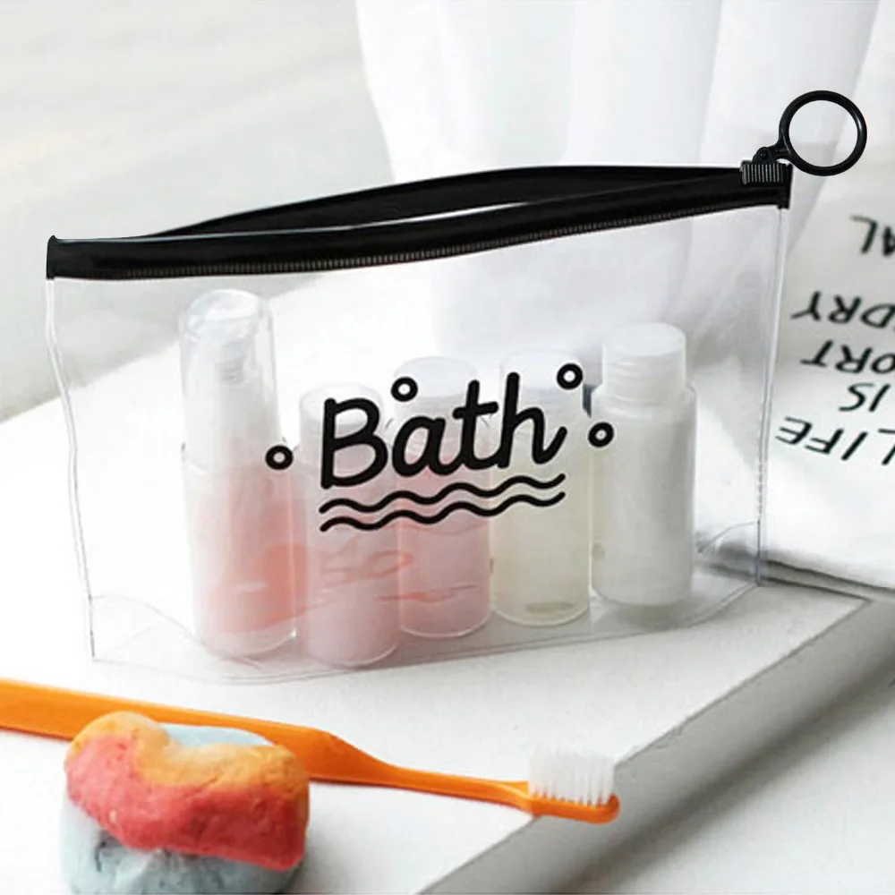 Bolsa de cosméticos transparente a la para mujer, bolsa de maquillaje grande de PVC transparente, organizador de artículos de tocador de viaje impermeable, bolsa de almacenamiento y lavado