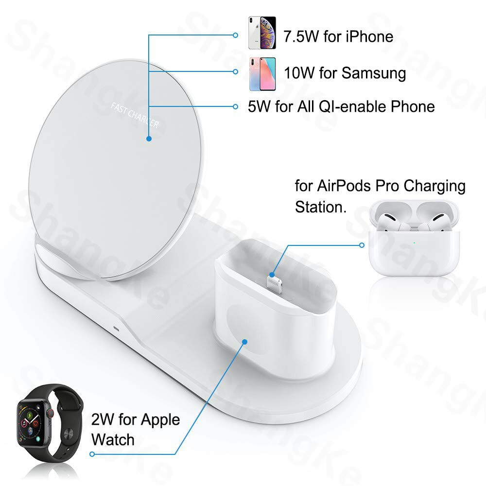 Trådløs oplader ladestander 3 in 1 til apple watch og airpods pro qi hurtig trådløs opladerstation kompatibel til iphone 11