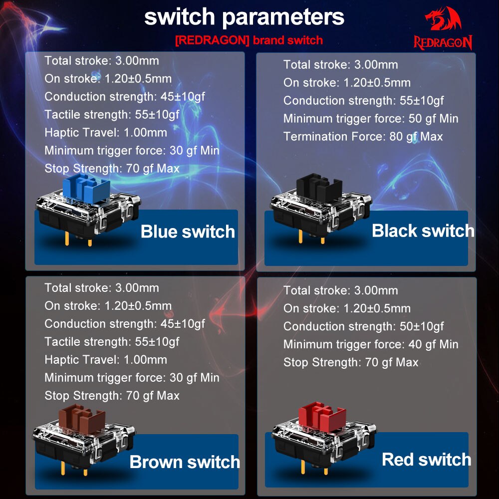 REDRAGON SMD RGB MX Low Profile 5.5 Switch 3Pin Clicky Linear Tactile Silent Mechanical Keyboard Red Black Blue Brown Switche