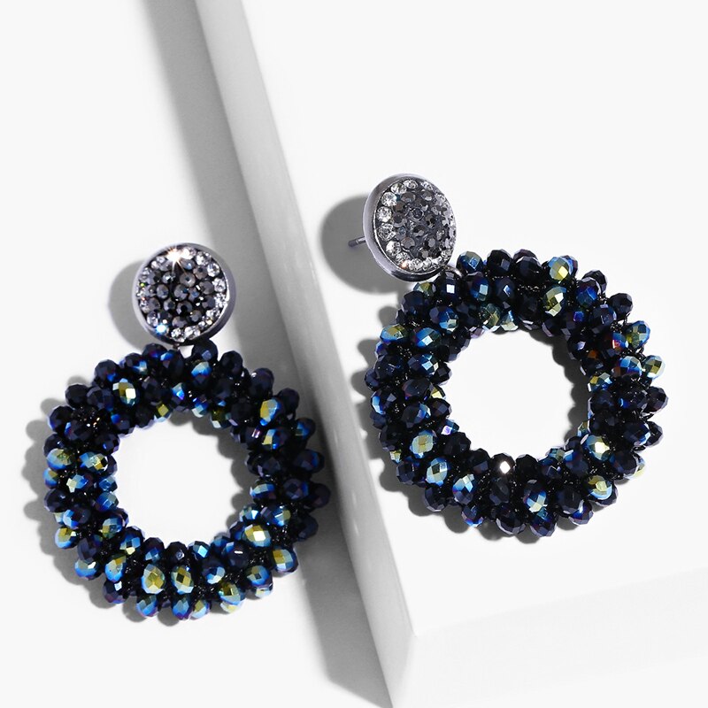 FLOLA Handmade Lott Oorbellen kolczyki dla kobiety małe kolczyki z koralików Oorbellen oświadczenie kryształowe aretes Bohemia ersp45: p45 Navy Blue