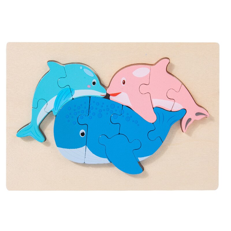 Kids 3D Puzzles Jigsaw Wooden Toys For Children Cartoon Animal Traffic Puzzles Intelligence Children Early Educational Toys: whale