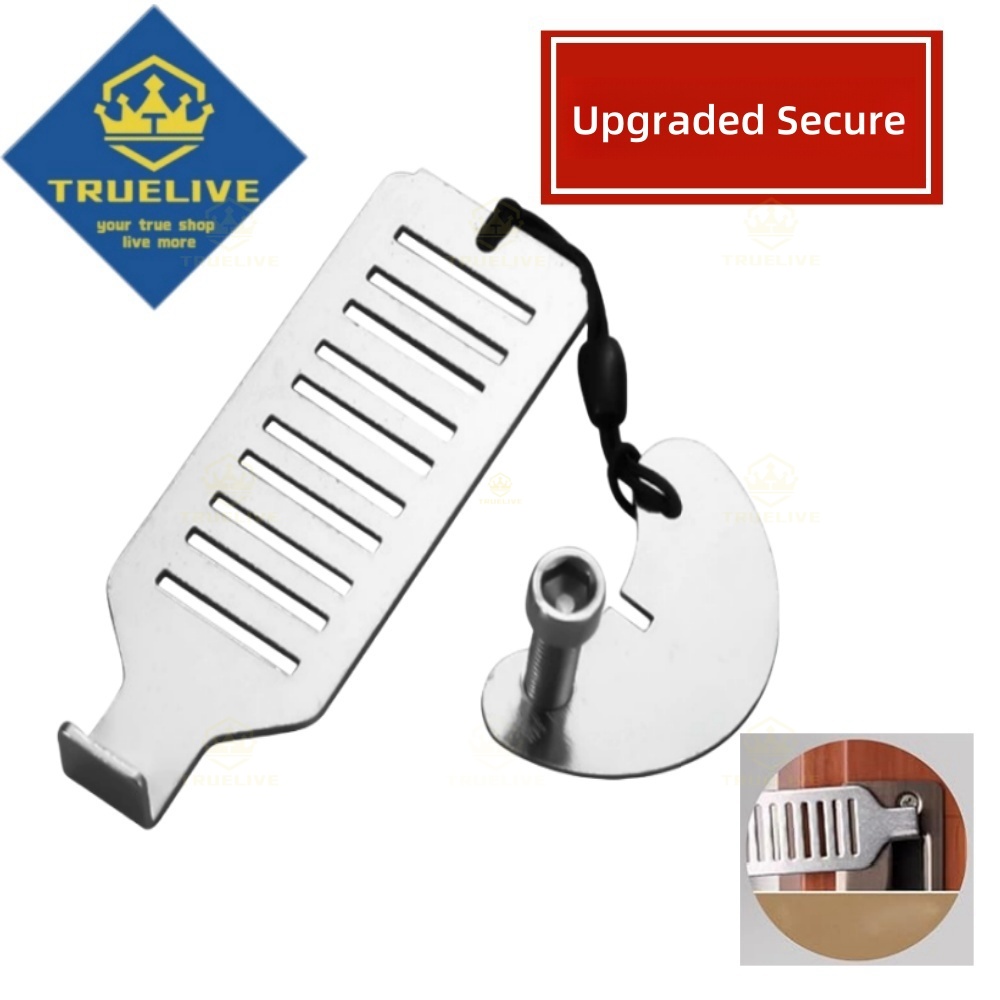 Portable Door Lock Latch Anti-theft Lever Lock Removable Door Blocker Adhesive Security Latch No Drill Manual Door Stop Doorstop: M / Bronze