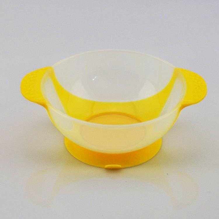 Cuenco de alimentación para bebé, juego de tazón con ventosa, cuchara con detección de temperatura, vajilla para bebé, platos de aprendizaje, tazón de comida para niños: One Yellow Dishes