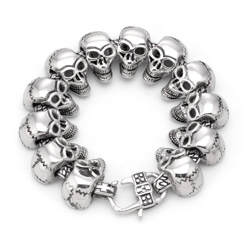 Europese En Amerikaanse Punk Stijl Titanium Staal 12 Schedels Super Dominante Mannen Roestvrij Stalen Armband Sieraden: BXGM1048-1