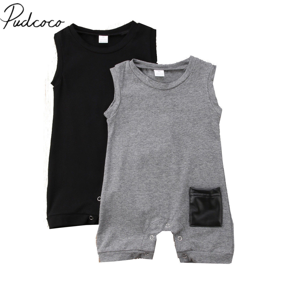 Brand Cute Toddler Baby Boys Girl Cotton Romper Sleeveless Jumpsuit Pocket Patchwork Outfits Kids Clothes Sunsuit Sets