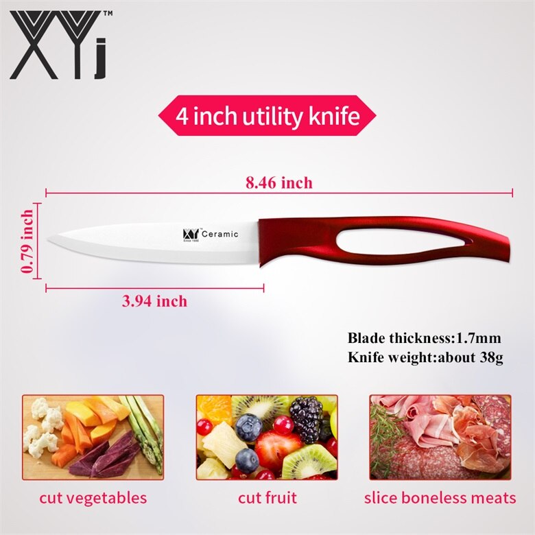XYj Ceramic Knives Kitchen knives Tool 3 4 5 6 inch Chef Knife Cook Set+Peeler White Black Blade Multi-color Handle: 4 inch Utility Knife