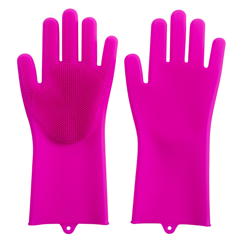Gants en Silicone pour la vaisselle, protège la saleté des mains, brosse propre, outil de nettoyage, accessoires de cuisine, lavage de fruits et légumes Gadgets: Rose red