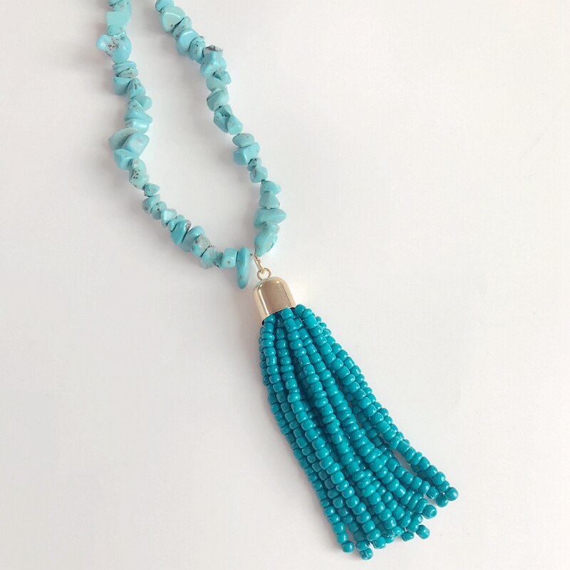 Stone Tassel Pendant Long Necklace